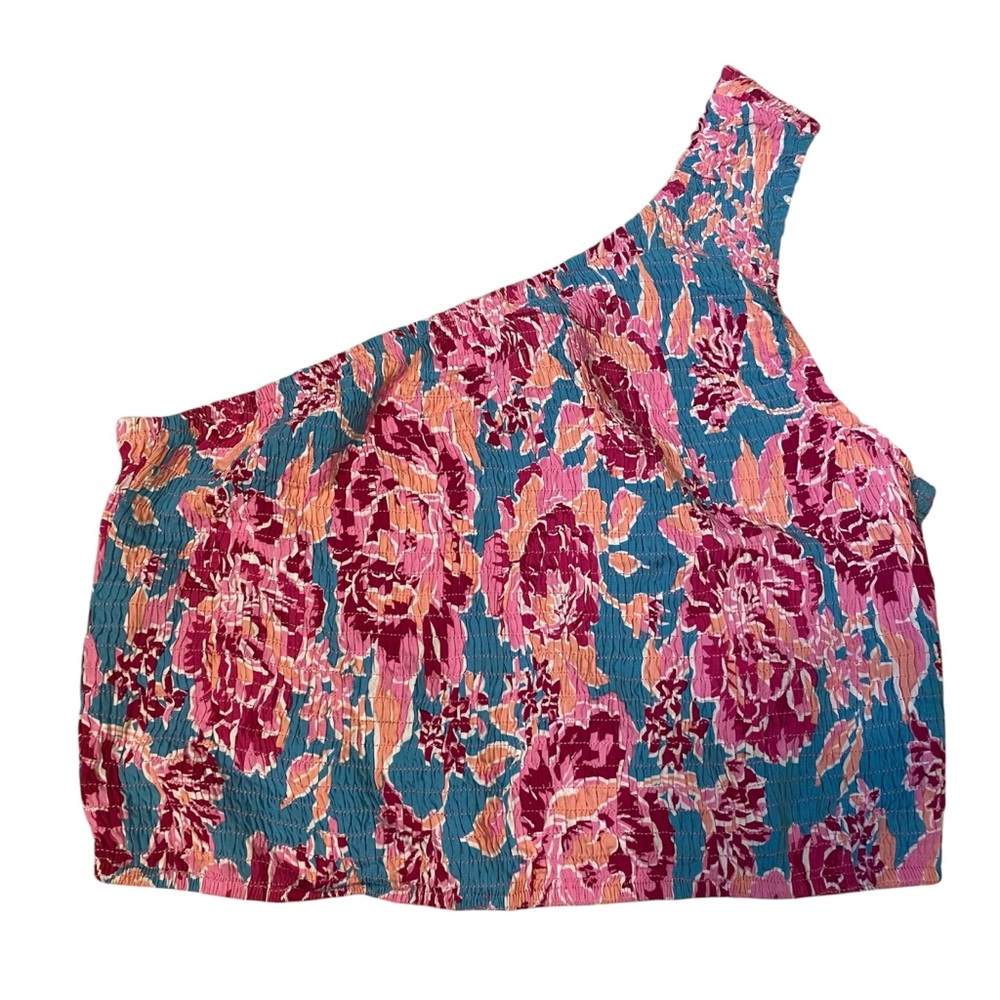 Anrabess Floral One-Shoulder Crop Top
